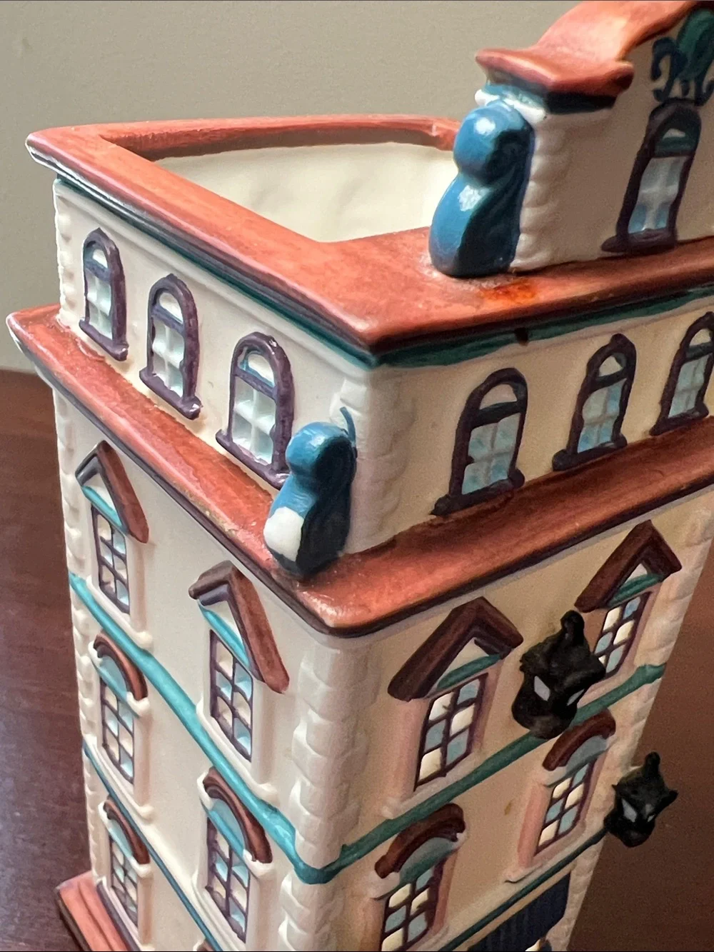 Vintage Cafe Prague House Shaped Tealight Candle Holder Hand Painted